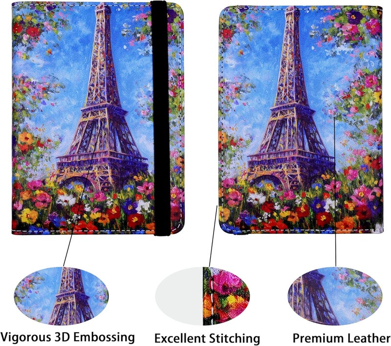 bassyil Passport Holder for Women and Men PU Leather Passport Cover for Travel (Eiffel Tower Floral) - Image 2